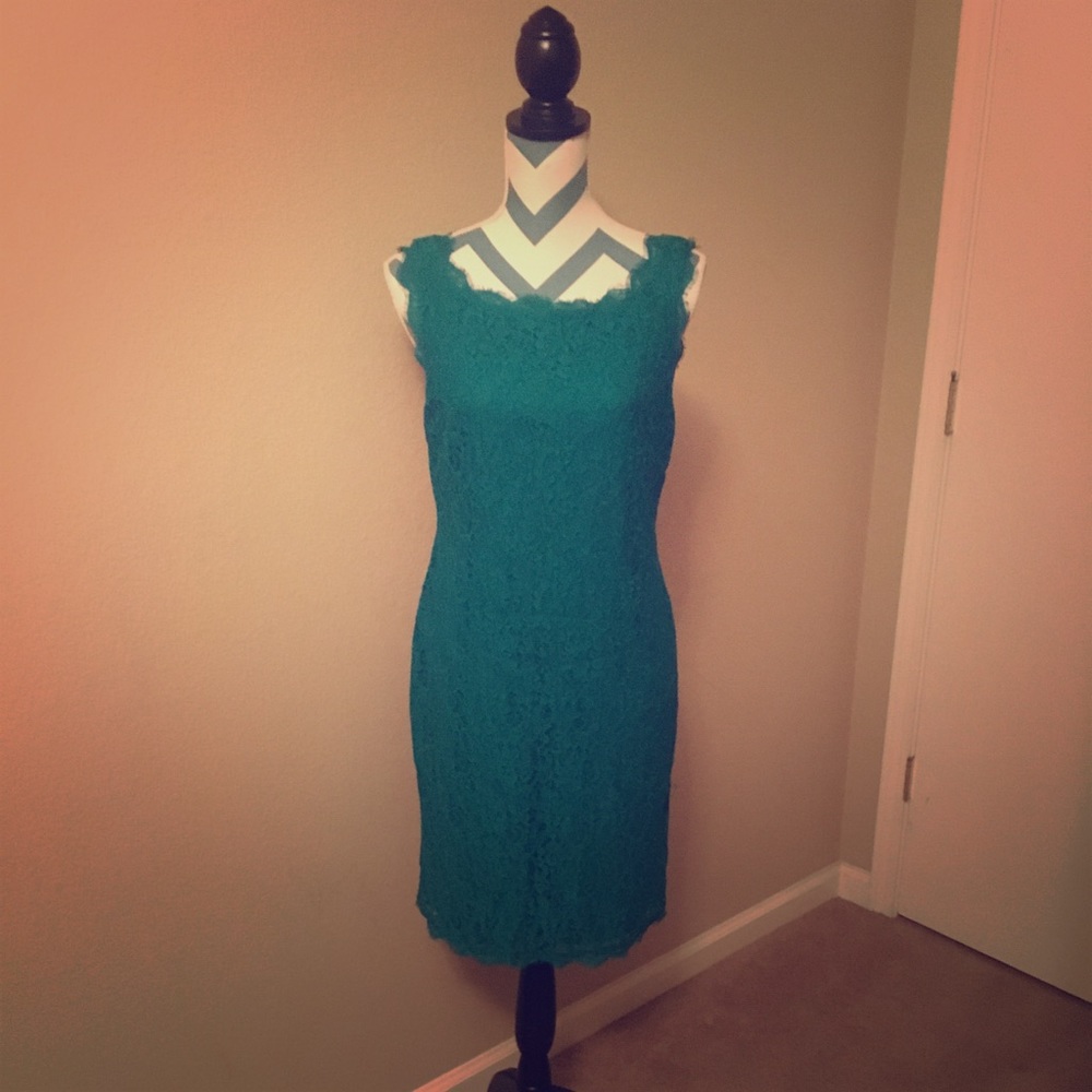 Teal turquoise lace dress with full length zipper